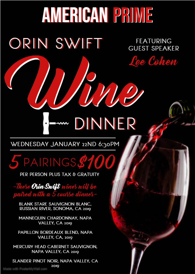 January Wine Tasting Dinner American Prime
